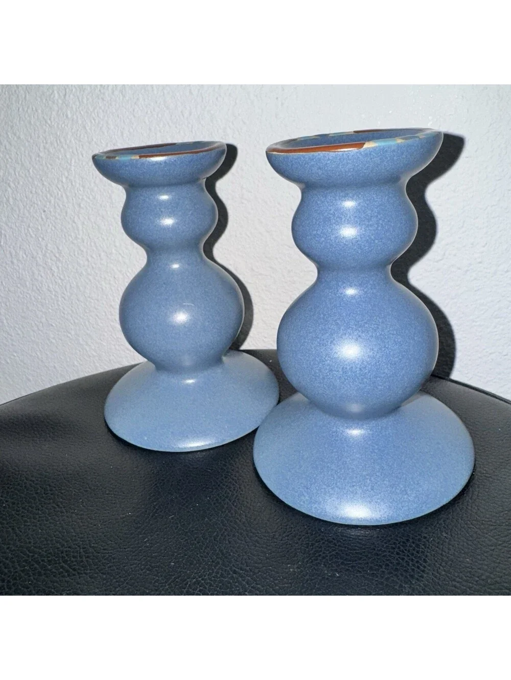 Dansk KW Portugal Blue Ceramic Candlestick Holders Pair Mid Century Modern 5.5”